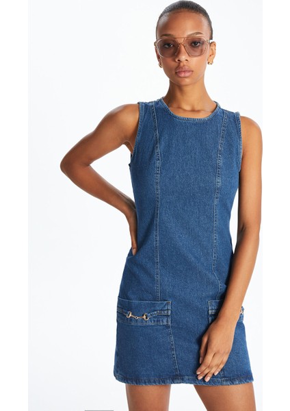 Yeni Sezon Bisiklet Yaka Mini Jean Elbise fiyatları