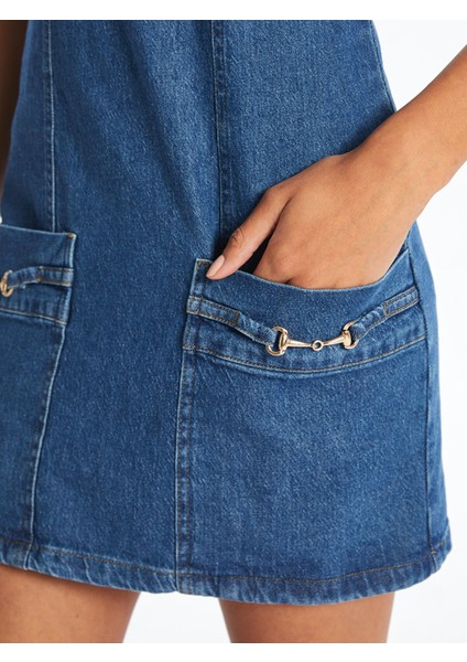 Yeni Sezon Bisiklet Yaka Mini Jean Elbise modelleri