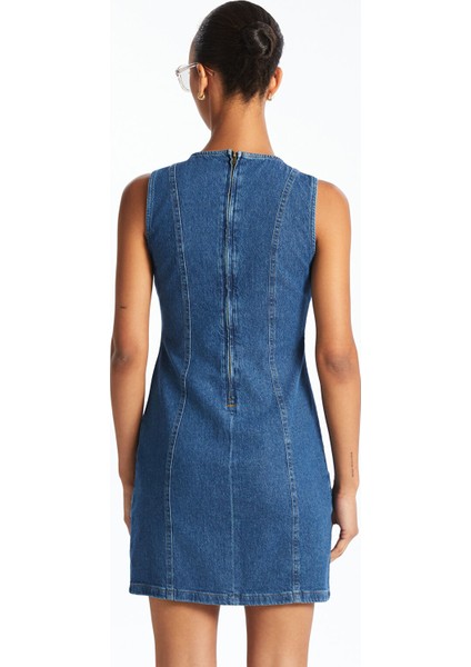 Yeni Sezon Bisiklet Yaka Mini Jean Elbise fırsatları