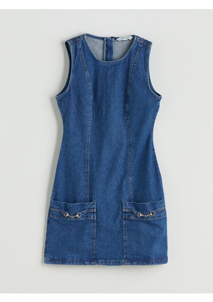 Yeni Sezon Bisiklet Yaka Mini Jean Elbise indirimleri