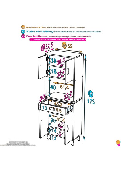 Aster Mutfak Ve Banyo Dolabı Tek Çekmece 55 cm 4 kapak ve 6 raflı Çok Amaçlı Dolap 55x173x32,5 cm fırsatları
