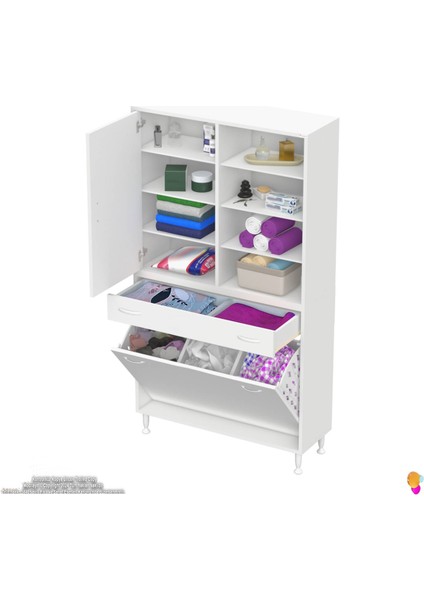 Kayra Banyo Dolabı 90x173x32,5cm 1 Çekmece, 3 Göz Sepet, 1 Kapak, 8 Raf Banyo Dolabı modelleri