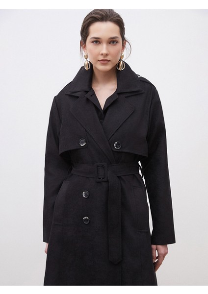 Yeni Sezon Ceket Yaka Süet Görünümlü Kadın Trençkot fırsatları