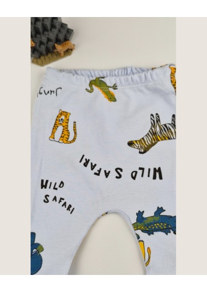 Uzun Kollu Pamuk Safari Baskılı Bebek Çıtçıtlı Body & Alt Takım – Krem/mavi - 0-9 Ay fiyatları