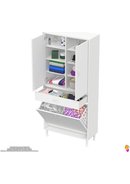 Yeni Kayra Tek Çekmece, 2 Göz Sepet, 2 Kapak, 8 Raf Dar Alan Banyo Dolabı 70X173X32,5 cm fiyatları