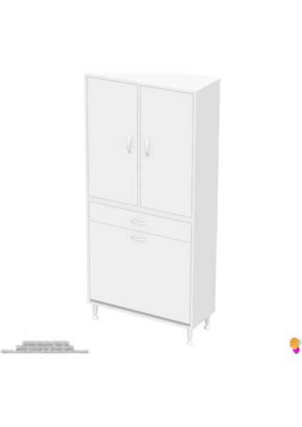 Yeni Kayra Tek Çekmece, 2 Göz Sepet, 2 Kapak, 8 Raf Dar Alan Banyo Dolabı 70X173X32,5 cm modelleri