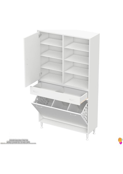 Kayra 1 Çekmece, 3 Göz Sepet, Tek Kapak, 8 Raf Banyo Dolabı 95x173x32,5 cm fırsatları