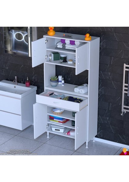 Azra Mutfak ve Banyo Dolabı Tek Çekmece 4 Kapak ve 7 Raflı Çok Amaçlı Dolap 80X173X32,5 cm