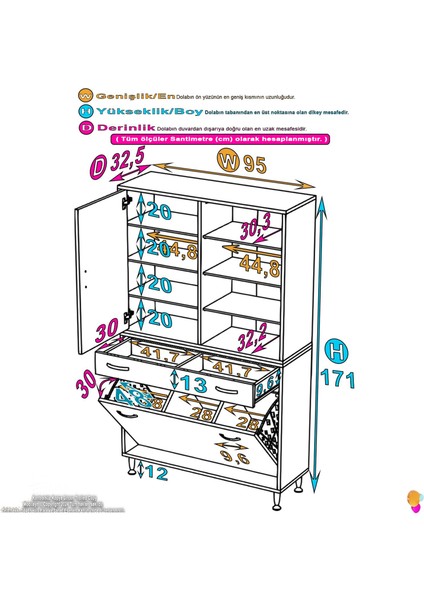 Waha Beyaz Banyo Dolabı 1 Çekmece, 3 Göz Sepet, 2 Kapak, 8 Raf Banyo Dolabı 95x173x32,5 cm' lik