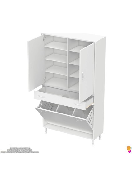 Waha Beyaz Banyo Dolabı 1 Çekmece, 3 Göz Sepet, 2 Kapak, 8 Raf Banyo Dolabı 95x173x32,5 cm' lik indirimleri