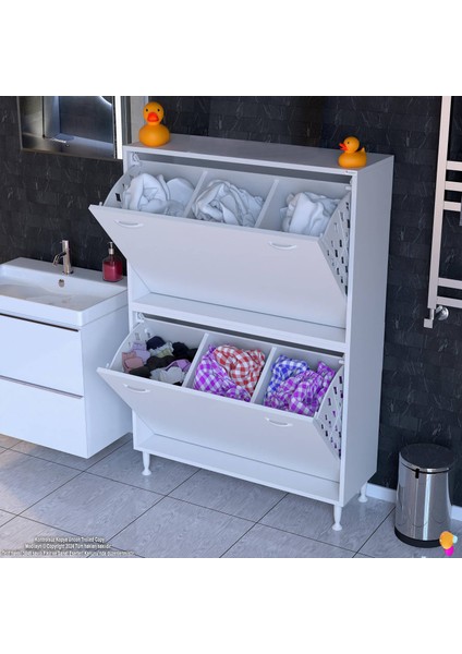 Esil Banyo Kirli Çamaşır Dolabı Banyo Dolabı 6 Bölmeli Saklayıcı Sepetli Dolap 100x138x325 cm