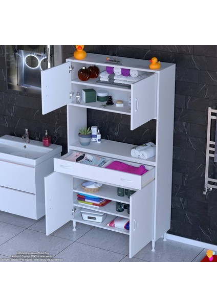 Azra Mutfak ve Banyo Dolabı Tek Çekmece 4 Kapak ve 7 Raflı Çok Amaçlı Dolap 90X173X32,5 cm