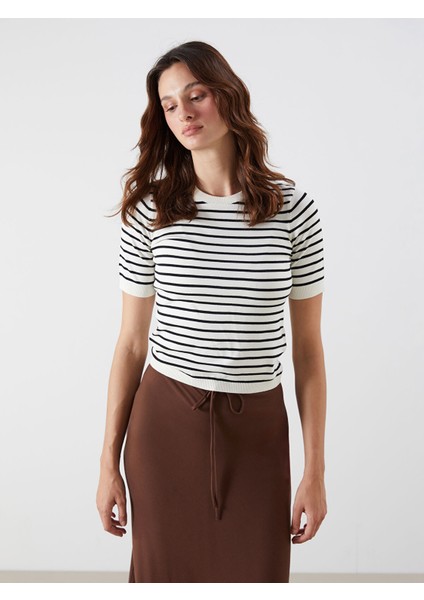 Yeni Sezon Bisiklet Yaka Çizgili Kadın Triko Kazak