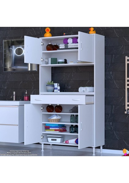 Azra Mutfak ve Banyo Dolabı Tek Çekmece 4 Kapak ve 7 Raflı Çok Amaçlı Dolap 90X173X32,5 cm modelleri
