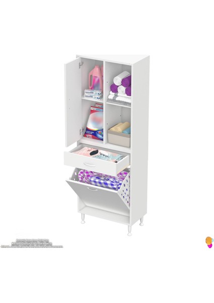 Kayra 1 Çekmece, 1 Göz Sepet, Tek Kapak, 4 Raf Dar Alan Banyo Dolabı 65X173X32,5 cm modelleri