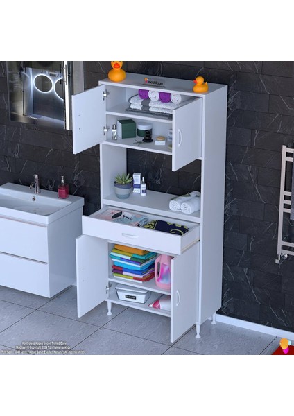 Azra Mutfak ve Banyo Dolabı Tek Çekmece 4 Kapak ve 6 Raflı Çok Amaçlı Dolap 85X173X32,5 cm