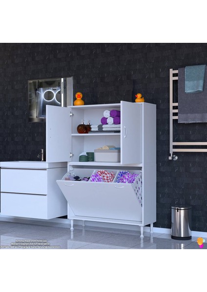 Esil Çok Amaçlı Dolap Kapak Içi Çift Raflı, Üç Akıllı Çamaşır Sepetli Dolap 90X138X32,5 cm modelleri