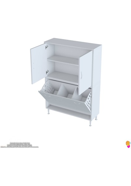 Esil Çok Amaçlı Dolap Kapak Içi Çift Raflı, Üç Akıllı Çamaşır Sepetli Dolap 90X138X32,5 cm fırsatları
