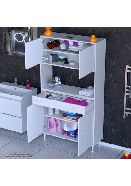 Azra Mutfak ve Banyo Dolabı Tek Çekmece 4 Kapak ve 5 Raflı Çok Amaçlı Dolap 100X173X32,5 cm