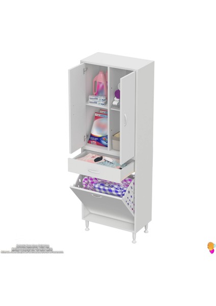 Yeni Kayra Tek Çekmece, 1 Göz Sepet, 2 Kapak, 4 Raf Dar Alan Banyo Dolabı 65X173X32,5 cm fırsatları