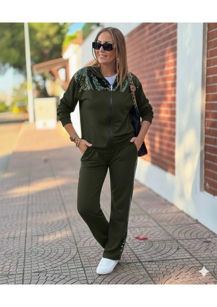 Kadın Uzun Kollu Önden Fermuarlı Pul Payetli Alt Üst Viskon Iki Iplik Takım modelleri