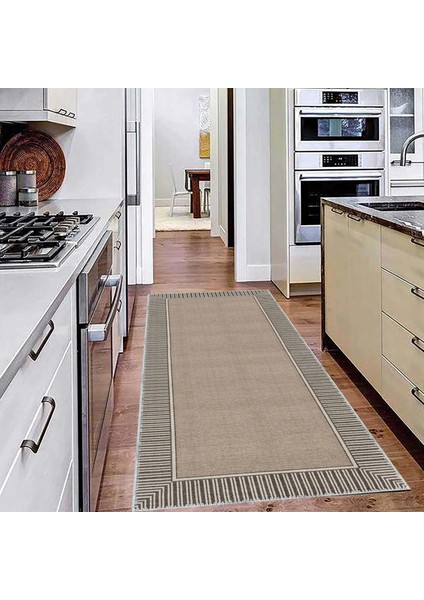 Salvon Çerçeveli Krem Polyester ve Pamuklu Yıkanabilir Kaydırmaz Taban Dijital Baskı Halı fırsatları