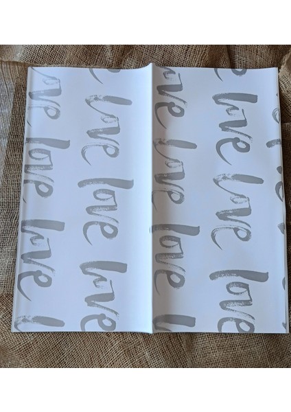 Beyaz Love Yazılı Desenli Çiçek Ambalaj Kağıdı – 5’li Paket