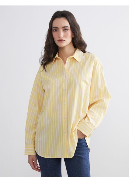 Yeni Sezon Çizgili Oversize Kadın Gömlek