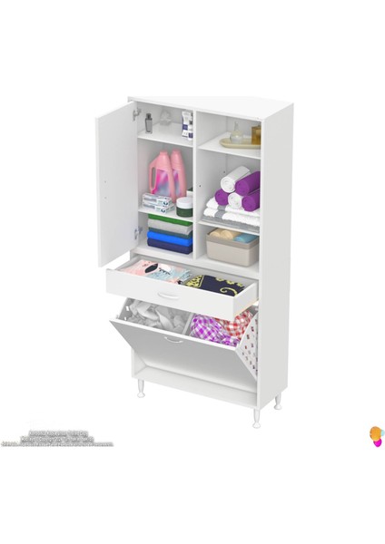 Kayra 1 Çekmece, 2 Göz Sepet, Tek Kapak, 6 Raf Dar Alan Banyo Dolabı 70X173X32,5 cm fırsatları