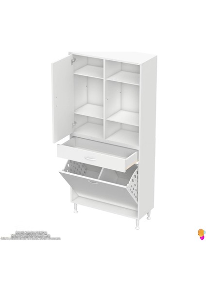 Kayra 1 Çekmece, 2 Göz Sepet, Tek Kapak, 6 Raf Dar Alan Banyo Dolabı 70X173X32,5 cm