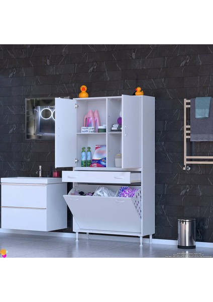 Yeni Kayra Tek Çekmece, 3 Göz Sepet, 2 Kapak, 4 Raf Dar Alan Banyo Dolabı 100X173X32,5 cm fiyatları
