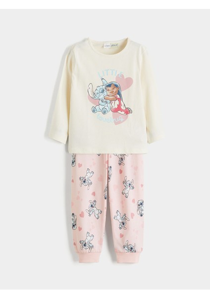 Yeni Sezon Bisiklet Yaka Stitch Baskılı Kız Çocuk Pijama Takımı