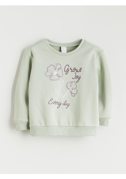 Yeni Sezon Bisiklet Yaka Baskılı Kız Çocuk Kalın Sweatshirt