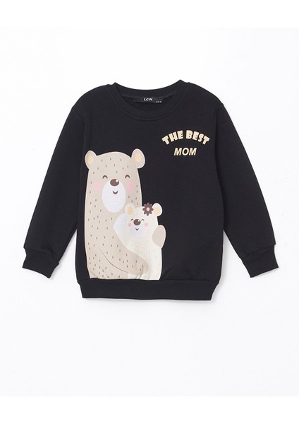Yeni Sezon Bisiklet Yaka Baskılı Kız Çocuk Sweatshirt