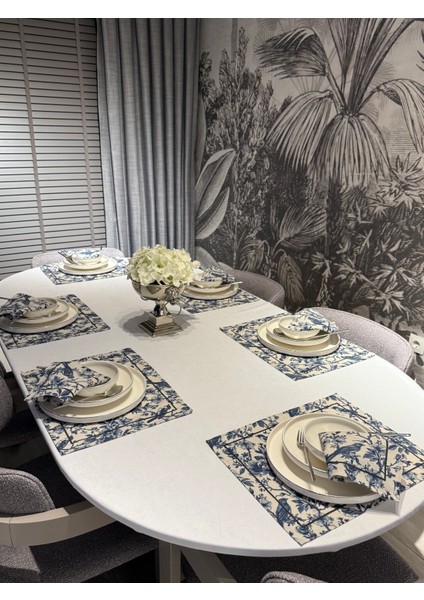 Keten 6’lı Pamira Desen 6 Amerikan Servis &6 Peçete 45X30-30X30