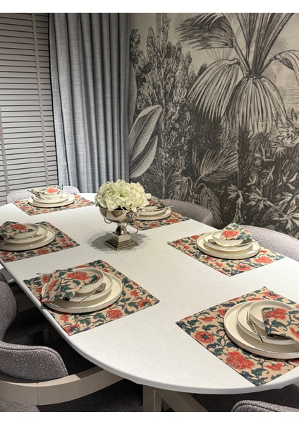 Keten 6’lı Havin Desen 6 Amerikan Servis &6 Peçete 45X30-30X30
