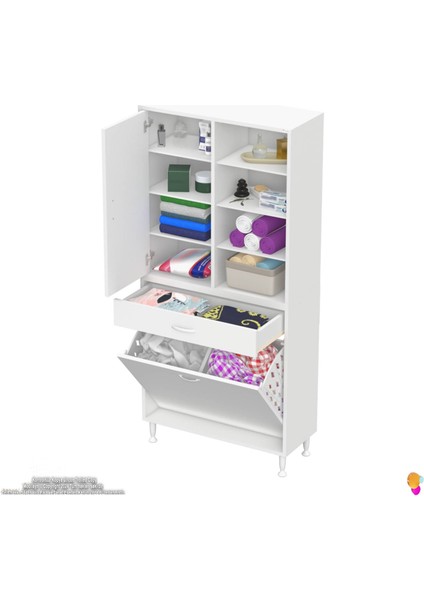 Kayra 1 Çekmece, 2 Göz Sepet, Tek Kapak, 8 Raf Dar Alan Banyo Dolabı 75X173X32,5 cm fırsatları