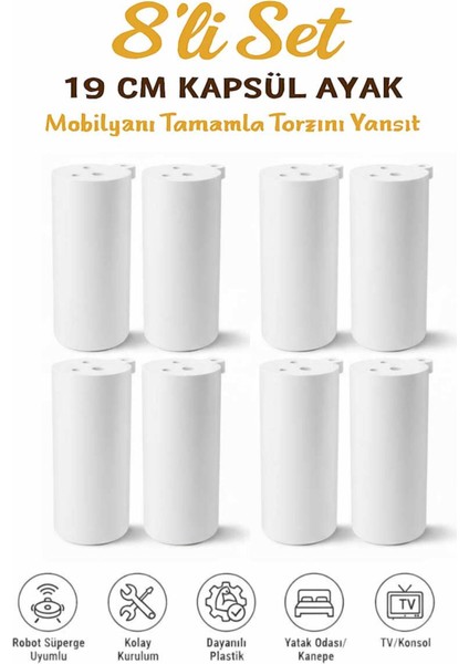 Kapsül Bohem 15 cm Mobilya Kanepe Sehpa Tv Ünitesi Koltuk ve Konsol Ayağı