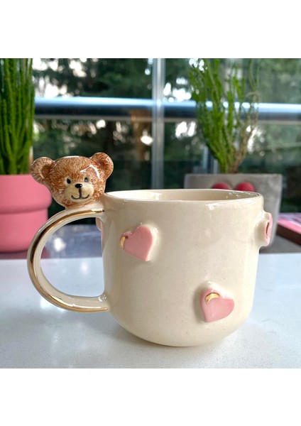 El Yapımı Seramik Gerçek 24K Altın Dekorlu Teddy Kalpli Kupa fiyatları