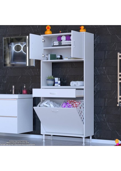 Azra Tek Çekmece 2 Göz Sepetli ve 3 Raf Banyo ve Mutfak Dolabı Çok Amaçlı Dolap 80X173X32,5 cm fırsatları