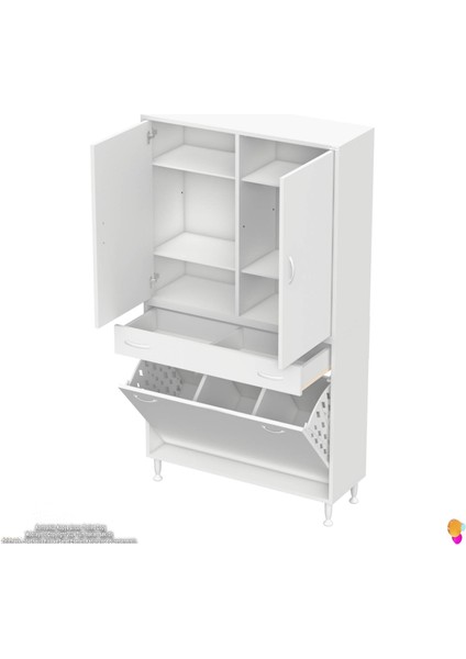 Yeni Kayra Tek Çekmece, 3 Göz Sepet, 2 Kapak, 6 Raf Dar Alan Banyo Dolabı 90X173X32,5 cm indirimleri