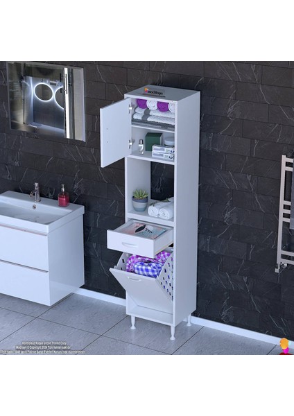 Azra 1 Çekmece 1 Göz Sepet ve 3 Raflı Çok Amaçlı Dolap 35x173x32,5 cm