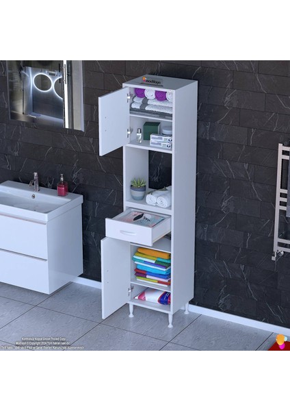 Azra Mutfak ve Banyo Dolabı Tek Çekmece 2 Kapak ve 6 Raflı Çok Amaçlı Dolap 50X173X32,5 cm