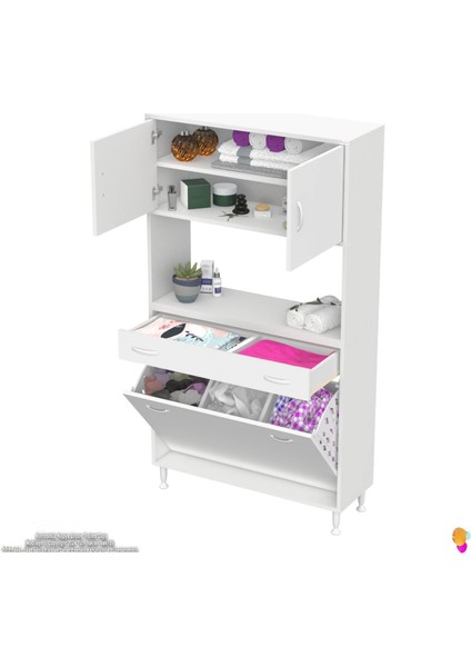 Azra 1 Çekmece 3 Göz Sepetli ve 3 Raflı Banyo ve Mutfak Dolabı Çok Amaçlı Dolap 90X173X32,5 cm fırsatları