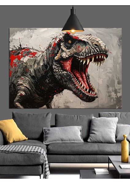 Ağzı Açık Dev Dinozor Figürü Dekoratif Kanvas - Mdf Ahşap Tablo fiyatları