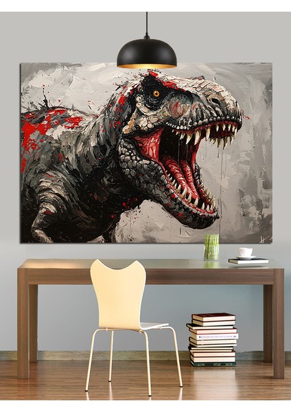 Ağzı Açık Dev Dinozor Figürü Dekoratif Kanvas - Mdf Ahşap Tablo fırsatları