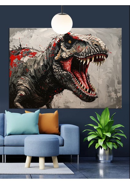 Ağzı Açık Dev Dinozor Figürü Dekoratif Kanvas - Mdf Ahşap Tablo indirimleri