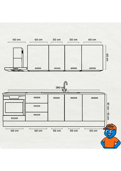 280 cm Mutfak Dolabı Mdf Kapak Tezgah Dahil YRKN280 101 fiyatları