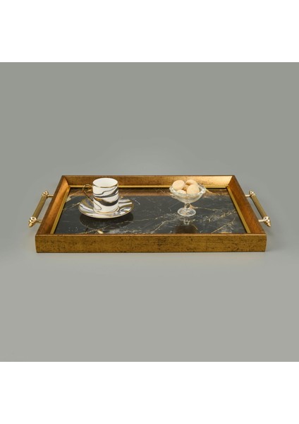 Kitchen Mermer Desenli Akrilik Tepsi - Siyah / Sarı - 49 cm fiyatları