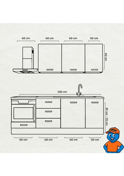 230 cm Mutfak Dolabı Mdf Kapak Tezgah Dahil YRKN230 100 fiyatları